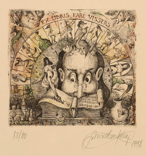 Exlibris by Miroslav Knap from Slovak Republic for Karl Vissers - Portrait Surrealism 