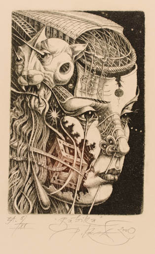 Exlibris by Peter Kocak from Slovak Republic for Benoit Junod - Woman Portrait Surrealism 