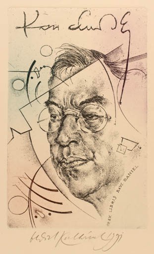 Exlibris by Oldrich Kulhánek from Czech Republic for Dr. Barbara und Werner Daniel - Art Man Portrait 