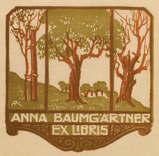 Exlibris by Adolf Kunst from Germany for Anna Baumgärtner - Jugend Scenery/Landscape Tree 