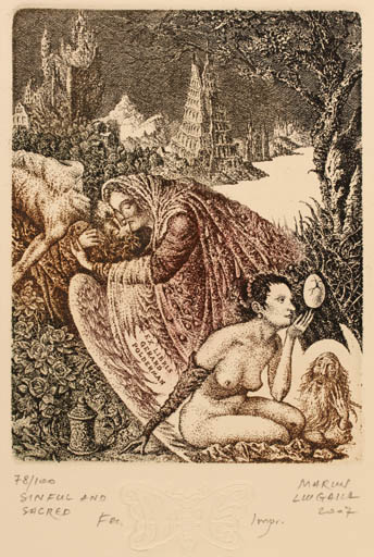 Exlibris by Marius Liugaila from Lithuania for Gerard Polderman - Woman Mythology Religion Surrealism 