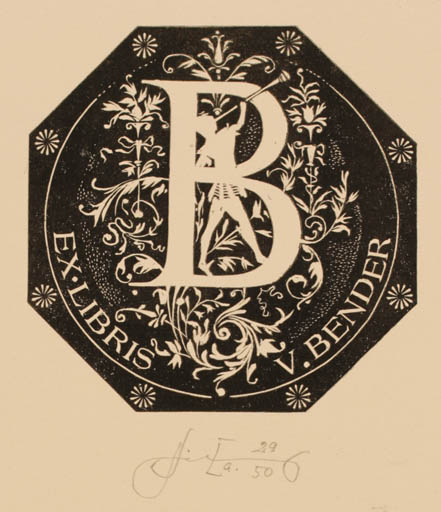 Exlibris by Lembit Löhmus from Estonia for Villem Bender - Flora Monogram Music 