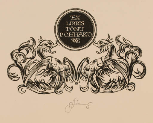 Exlibris by Lembit Löhmus from Estonia for Tonu Pohhako - Fable Animal 