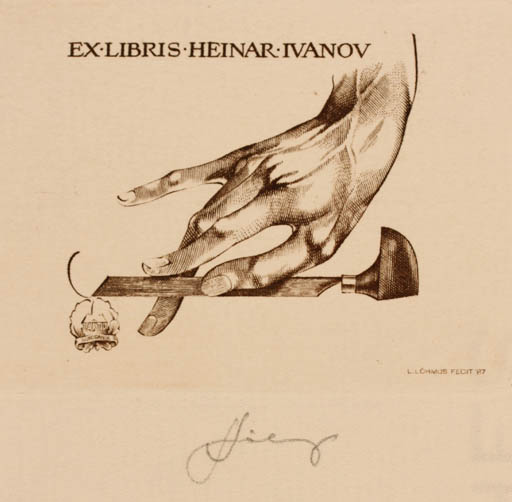 Exlibris by Lembit Löhmus from Estonia for Heinar Ivanov - Working Hand(s) 