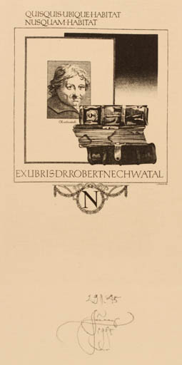 Exlibris by Lembit Löhmus from Estonia for Dr. Nobert Nechwatal - Book Man Portrait 