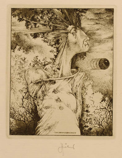 Exlibris by Lembit Löhmus from Estonia for Lembit Löhmus - Woman Surrealism 