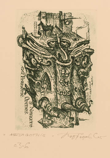 Exlibris by Sergey Parfionov from Russia for Francesc Orenes i Navarro - Abstract Horse Woman 