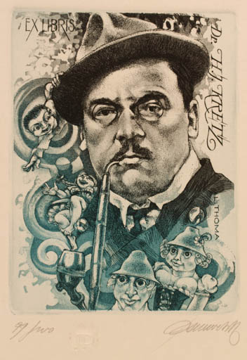 Exlibris by Hedvig Pauwels from Belgium for Dr. Hans-Joachim Kretz - Man Portrait 