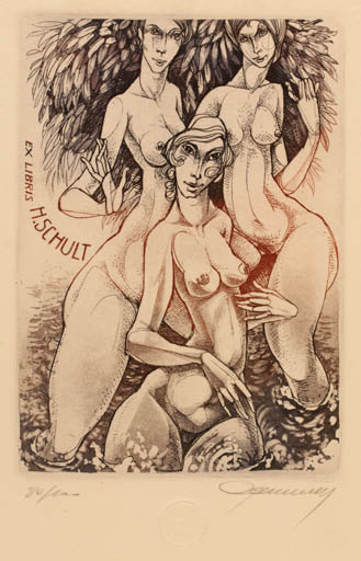 Exlibris by Hedvig Pauwels from Belgium for H. Schult - Group Woman Nude 
