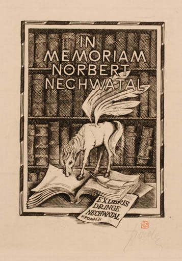 Exlibris by Tadeusz Szumarski from Poland for Dr. Inge Nechwatal - Book Pegasus 