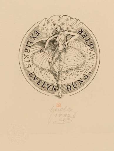 Exlibris by Tadeusz Szumarski from Poland for Evelyn Dünstl-Walter - Dancing Woman 