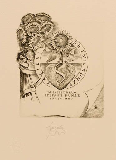Exlibris by Tadeusz Szumarski from Poland for Dr. Emil Kunze - Flower 
