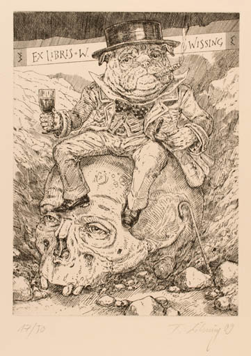 Exlibris by Thomas Löhning from Germany for Wolfgang Wissing - Death Dog Wine 