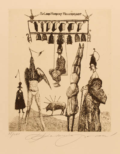Exlibris by Katarina Vavrová from Czech Republic for Dr. Norbert Hillerbrandt - Group Surrealism 