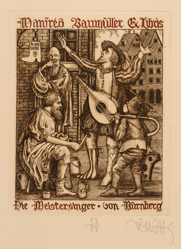 Exlibris by Zoltan Vén from Hungary for Manfred Baumüller - City Group Music Theater/Cirkus 