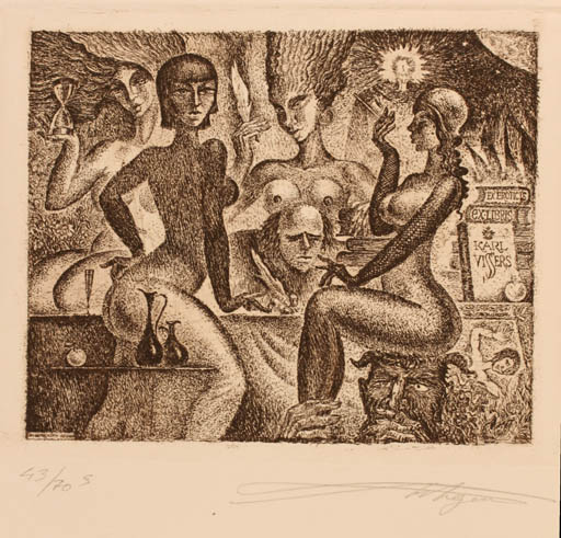 Exlibris by Vladimir Verechagin from Russia for Karl Vissers - Group Woman Man Nude 