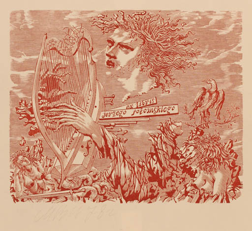 Exlibris by M.M. Vercholantsjew from Russia for ? ? - Woman Music Portrait 