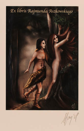 Exlibris by Aleksandra Jagodzinska from Poland for Rajmund Aszkowski - Erotica Flora Couple 