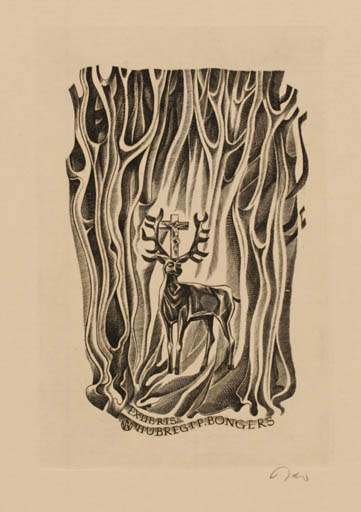Exlibris by Wojciech Jakubowski from Poland for Huib Bongers - Fauna Flora Religion 