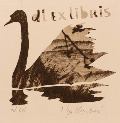Exlibris by Bozena Dvorakova-Kjullenenova from Czech Republic for L. D. - Flora Bird Maritime 