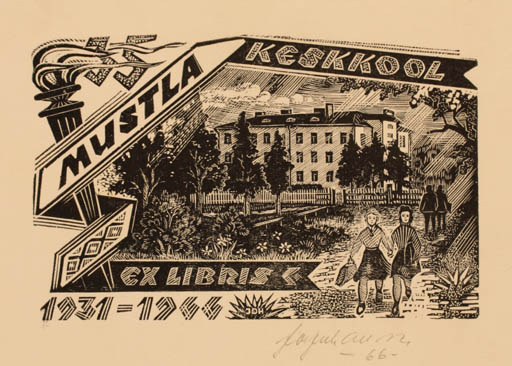 Exlibris by Johannes Juhansoo from Estonia for Mustla Keskkool - Architecture Scenery/Landscape 