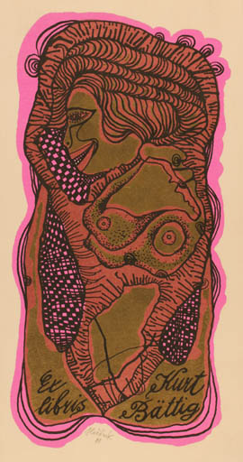 Exlibris by Jaroslav Horanek from Czech Republic for Kurt Bättig - Woman 