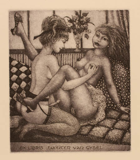 Exlibris by Patricia Nik-Dad from France for Wouter Van Gysel - Flower Interior Erotica Woman 
