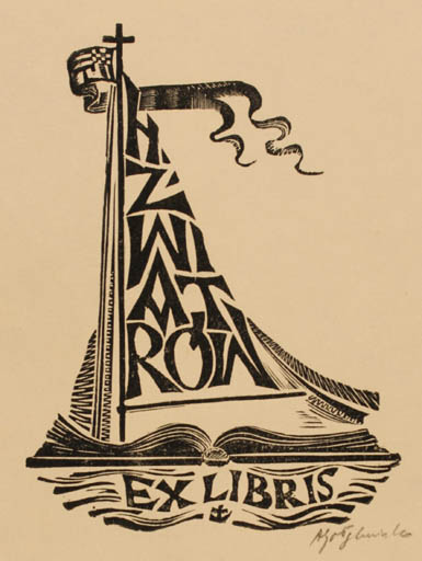 Exlibris by Antoni Golebniak from Poland for ? ? - Book Ship/Boat 