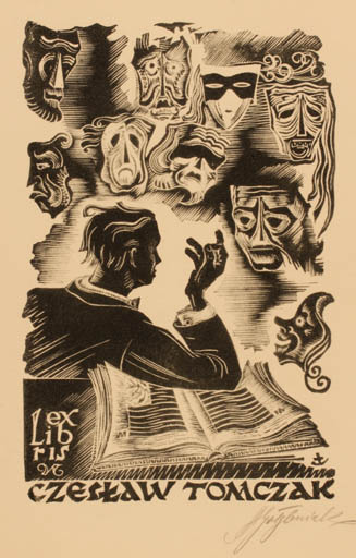 Exlibris by Antoni Golebniak from Poland for Czeslaw Tomczak - Book Man Theater/Cirkus 
