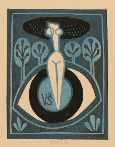 Exlibris by Miroslav Houra from Czechoslovakia for ? ? - Woman Tree 