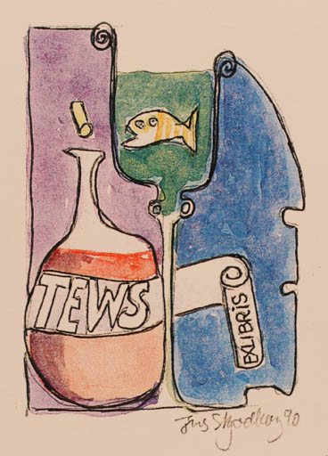 Exlibris by Erik Skjoldborg from Denmark for ? ? - Fish Wine 