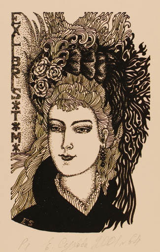 Exlibris by Elena Sukhova from Russia for Tatiana Mamkina - Portrait 