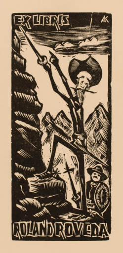 Exlibris by Kàroly Andrusko from Yugoslavia for Roland Roveda - Don Quijote 