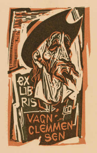 Exlibris by Jaroslav Vodrazka from Czechoslovakia for Vagn Åge Clemmensen - Don Quijote Portrait 