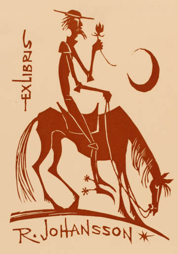Exlibris by Ladislav Rusek from Czechoslovakia for Roland Johannson - Don Quijote Horseman/Rider 