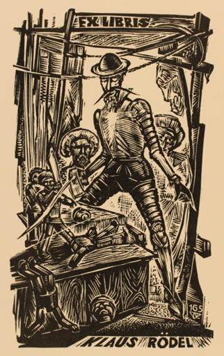 Exlibris by Laszlo Lazar Nagy from Spain for Klaus Rödel - Don Quijote 