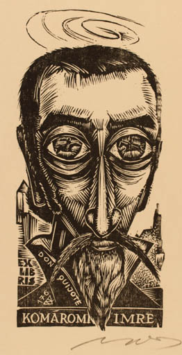 Exlibris by Laszlo Lazar Nagy from Hungary for Imre Komaromi - Don Quijote Portrait 