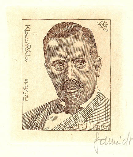 Exlibris by Eugen Schmidt from Germany for Klaus Rödel - Literature Man Portrait 