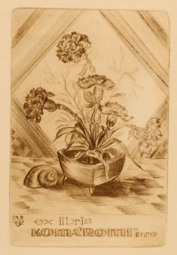 Exlibris by Laszlo Lazar Nagy from Hungary for Imre Komaromi - Flower Flora 