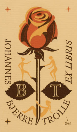 Exlibris by Christian Blæsbjerg from Denmark for Johannes Bjerre Trolle - Flower Flora 