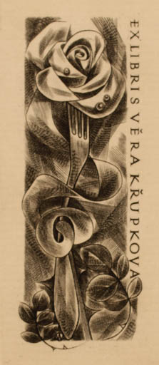 Exlibris by Wojciech Jakubowski from Poland for Vera Krupkova - Flower Flora 