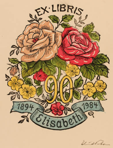 Exlibris by Edmund Peter from Denmark for Elisabeth Peter - Flower Flora 