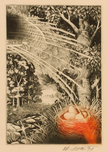 Exlibris by Josef Dudek from Czechoslovakia for ? W.R.D.W - Forest 