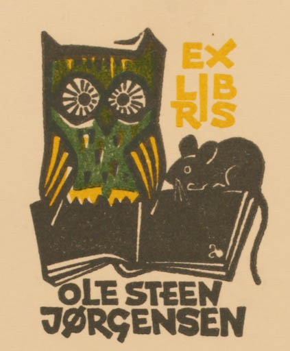 Exlibris by Zbigniew Dolatowski from Poland for Ole Steen Jørgensen - Book Fauna Owl 