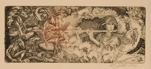 Exlibris by Josef Dudek from Czechoslovakia for ? Haas - Fable Animal Music 