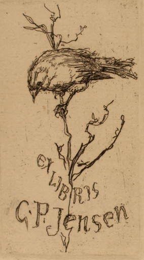 Exlibris by Jaroslav Vodrazka from Czechoslovakia for Gerda Poul Jensen - Fauna Bird 