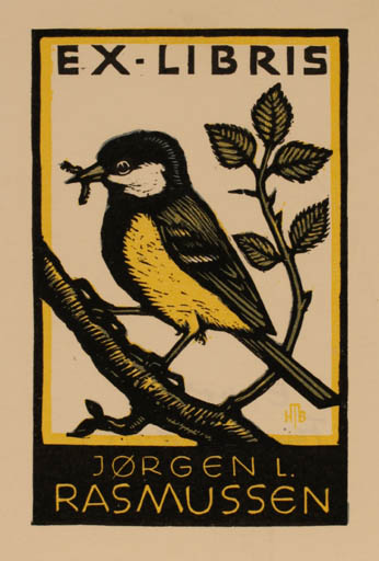 Exlibris by Hans Michael Bungter from Germany for Jørgen Lindhardt Rasmussen - Fauna Bird 