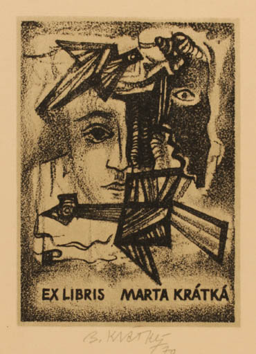 Exlibris by Bohumil Kratky from Czech Republic for Marta Krátká - Portrait 
