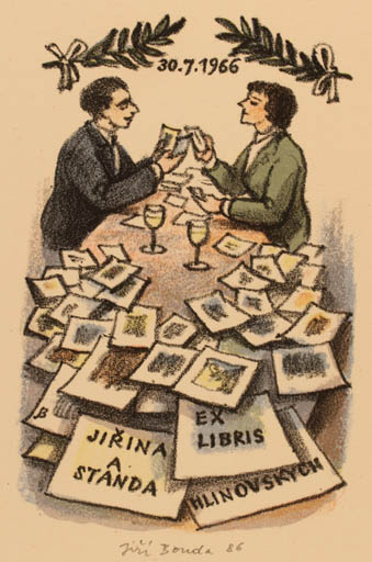 Exlibris by Jiri Bouda from Czechoslovakia for Jirina & Standa Hlinovských - Hobby 