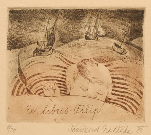 Exlibris by Nadezda Cancikova from Czechoslovakia for ? Filip - Child Maritime Ship/Boat 